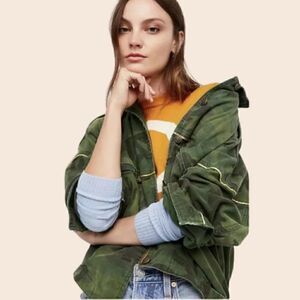 Free People Green Slouchy Military Camo Jacket Size XS